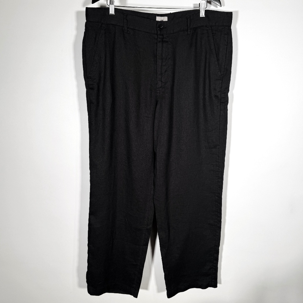 H&M - Premium Linen Relaxed Fit Pants Black Size 38 - New with Tags
